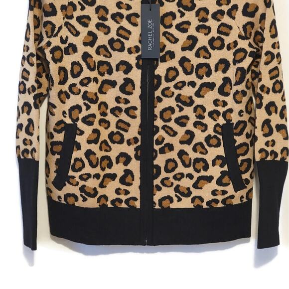 Rachel Zoe Leopard Mock Neck Zip Front Long Sleeve Cardigan Sweater Size M - Picture 3 of 11